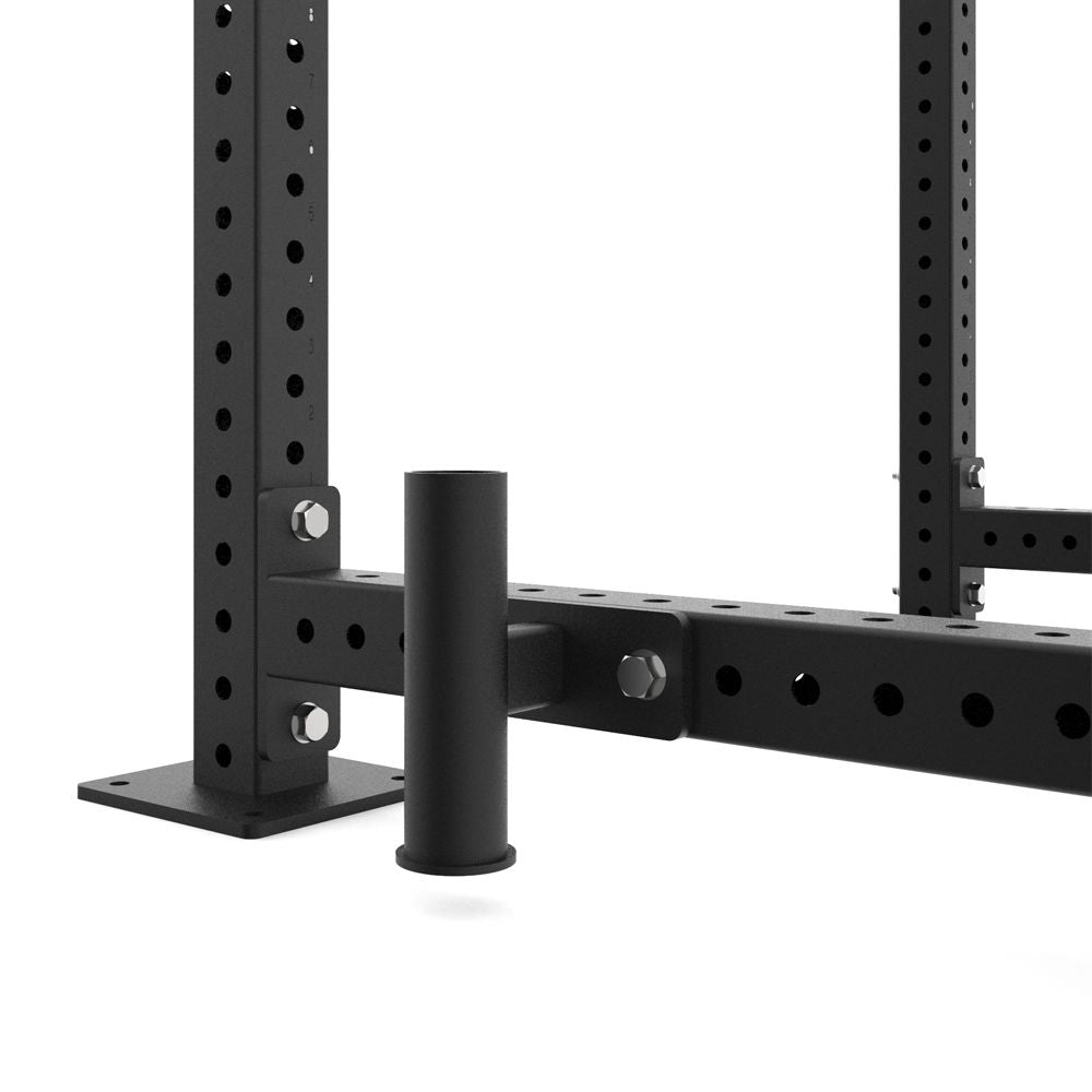 Black metal power rack on a white background