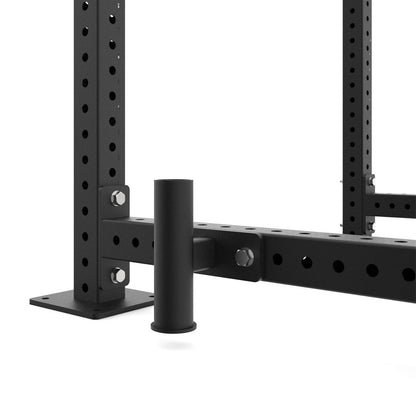 Black metal power rack on a white background