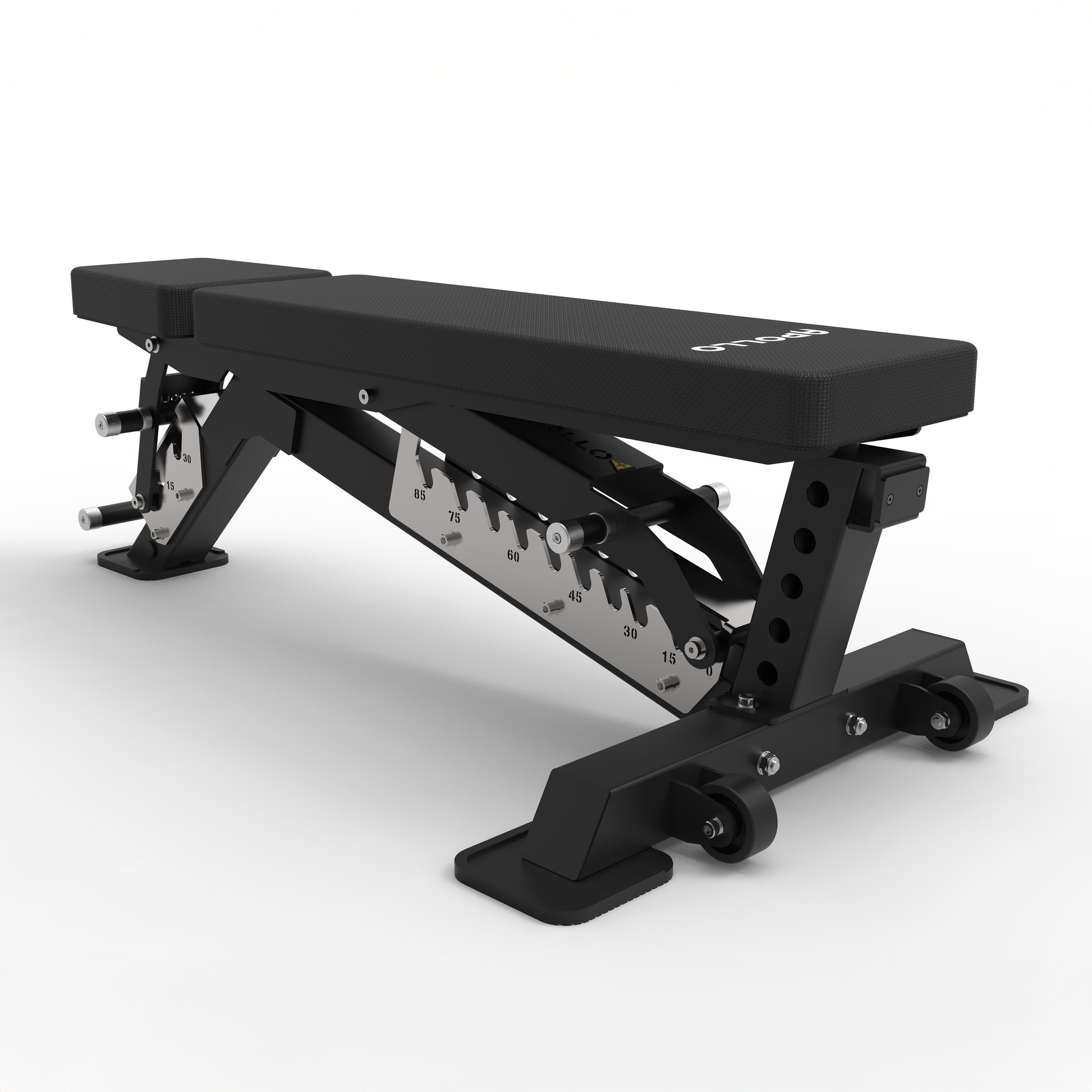 Black adjustable weight bench on a white background