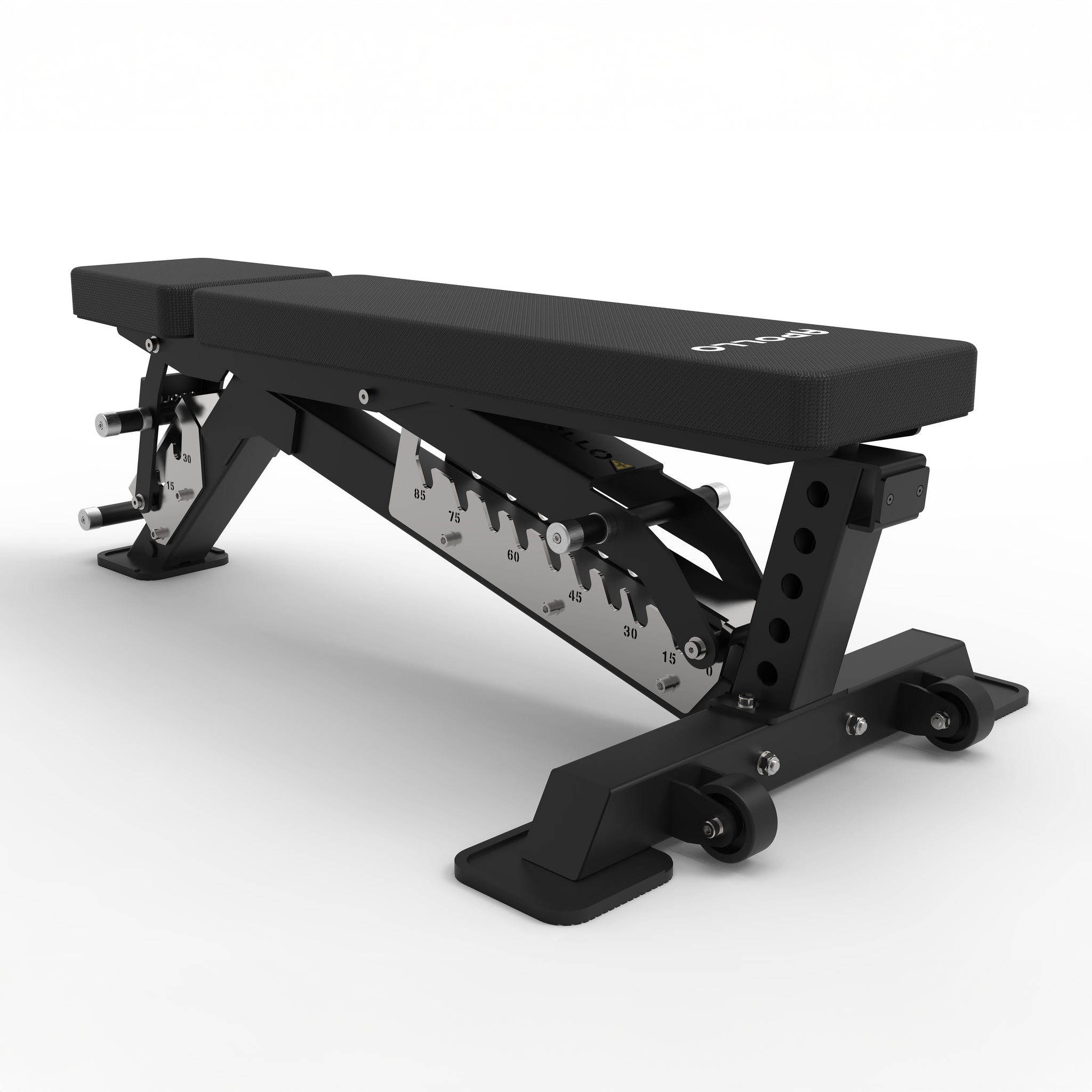 Black adjustable weight bench on a white background