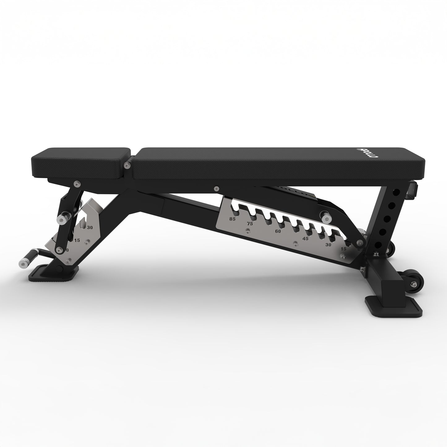 Black adjustable weight bench on a white background