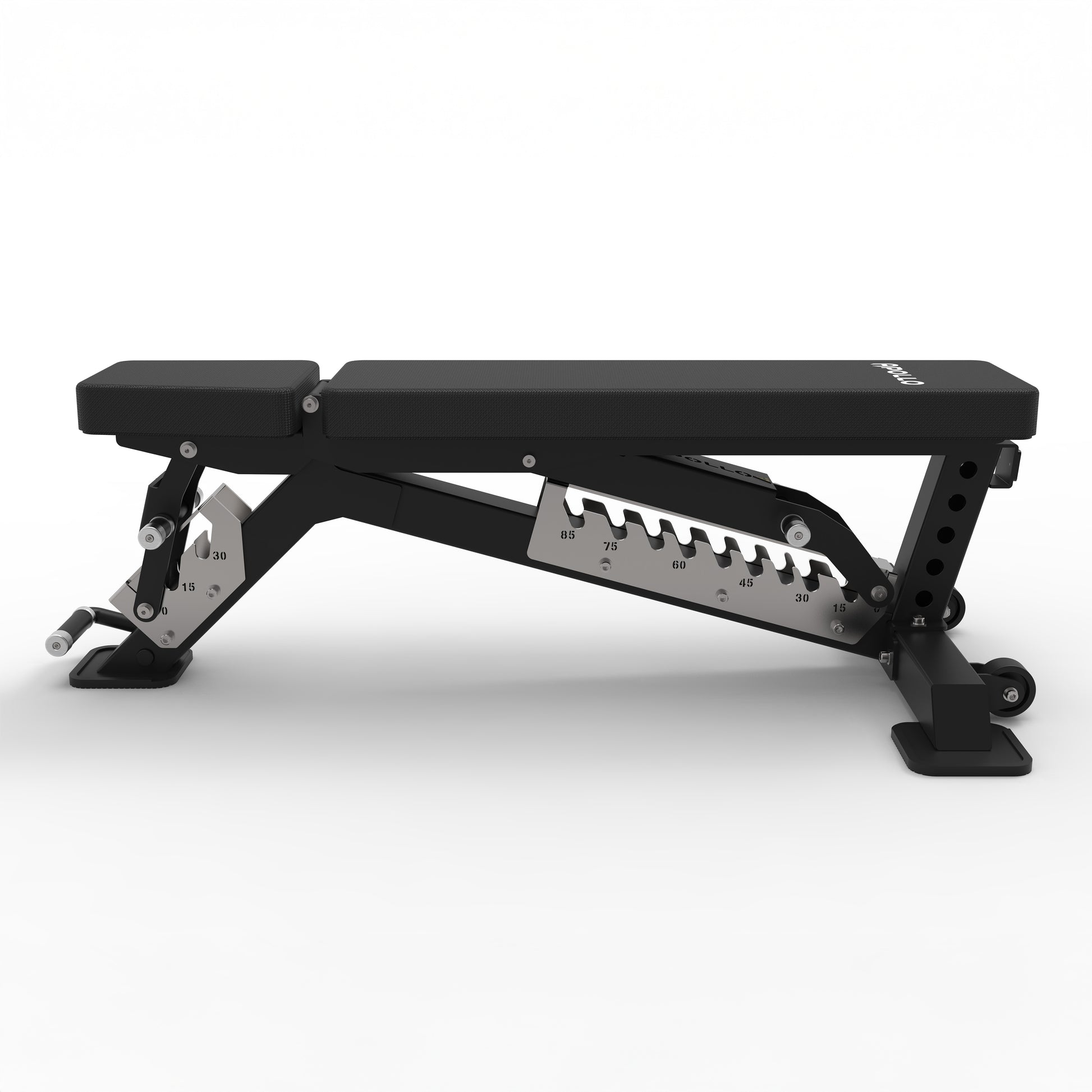 Black adjustable weight bench on a white background