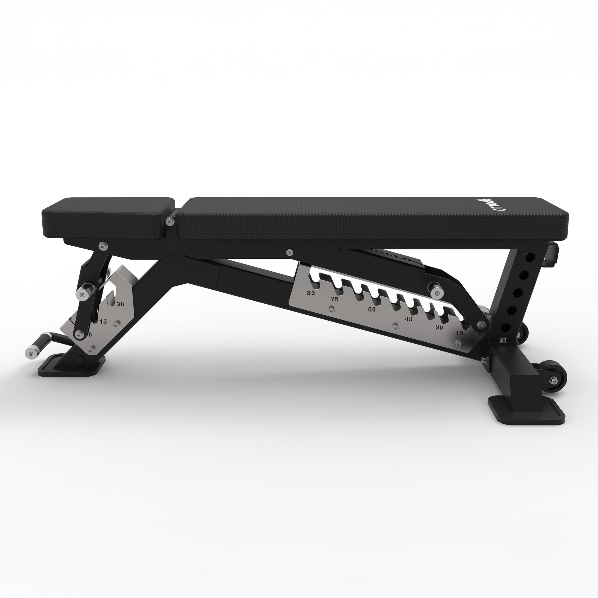 Black adjustable weight bench on a white background