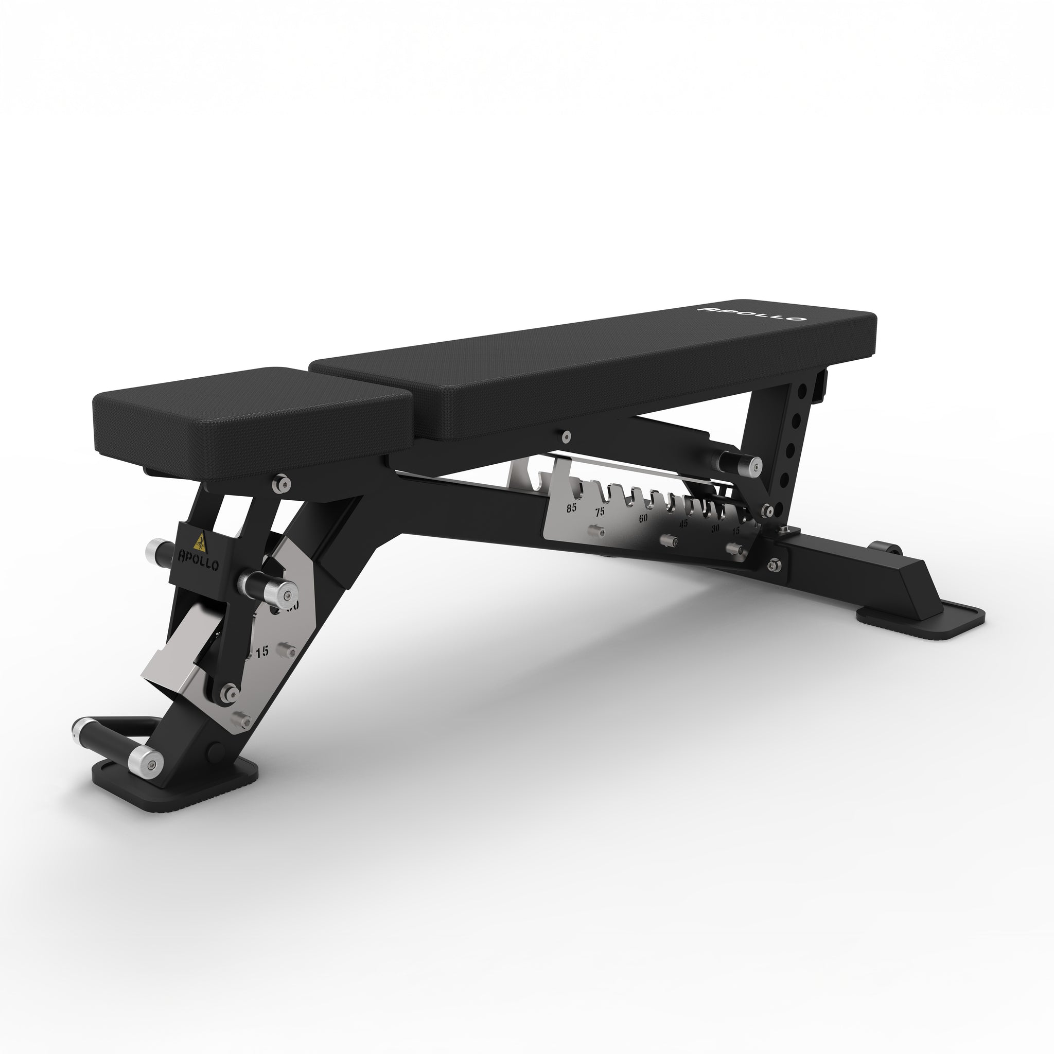 Black adjustable weight bench on a white background