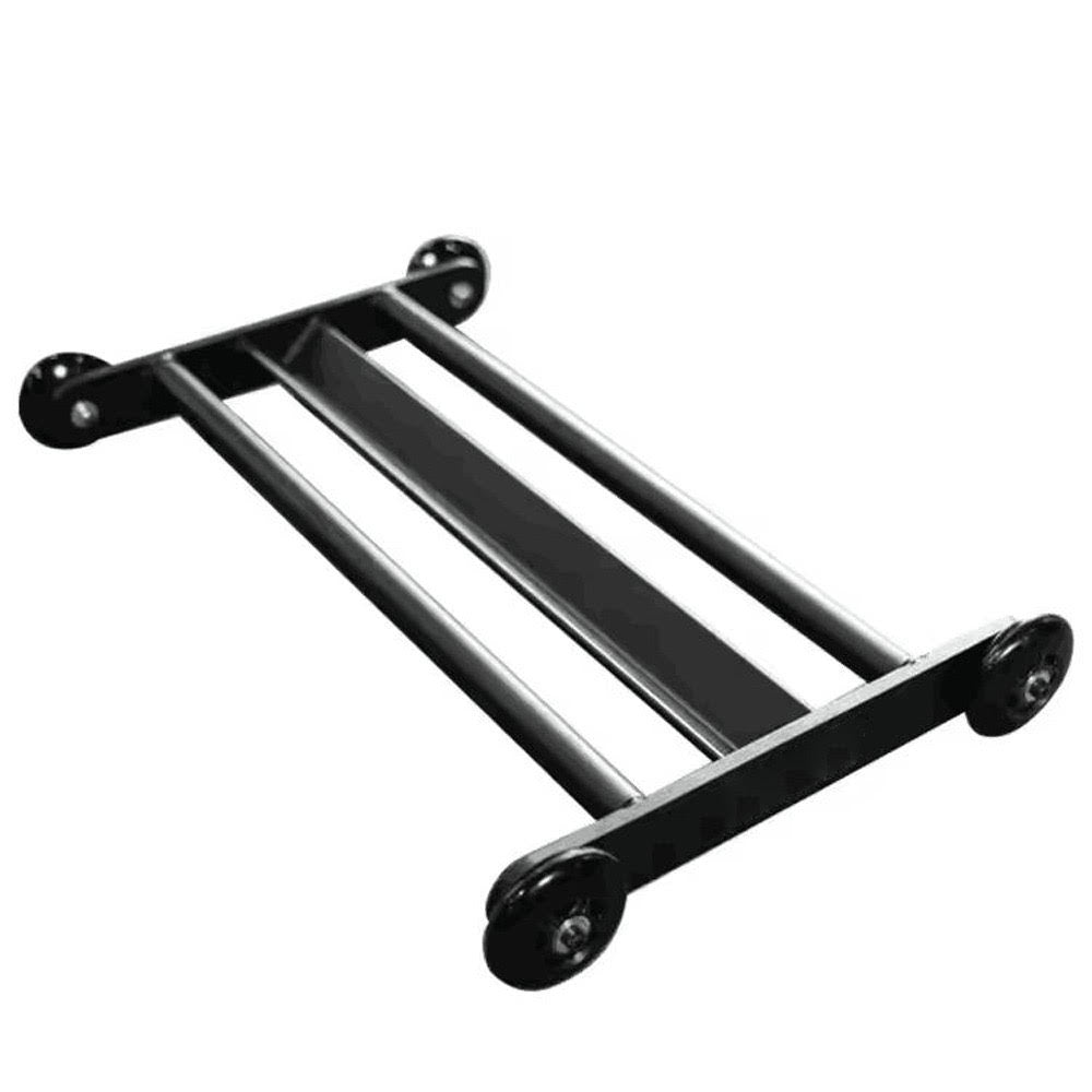 Black metal ladder-like object on a white background
