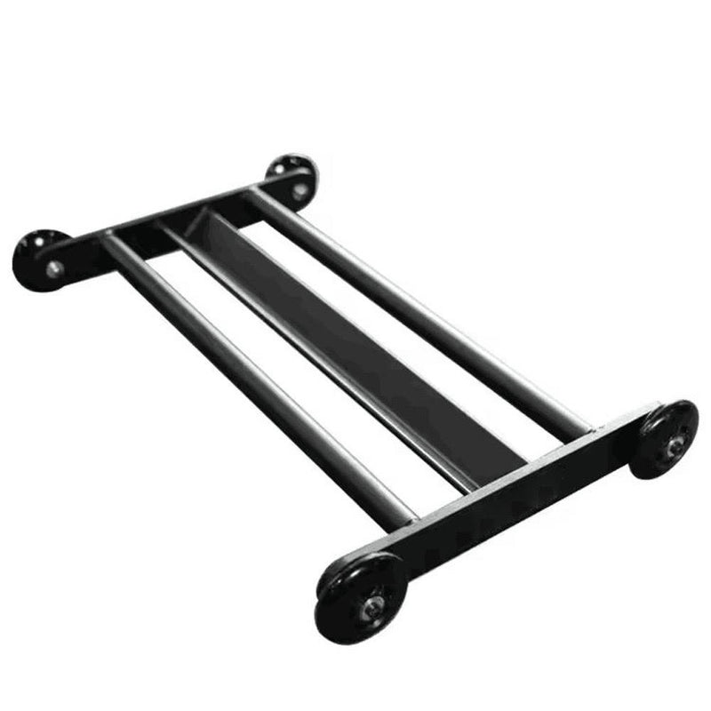 Black metal ladder-like object on a white background