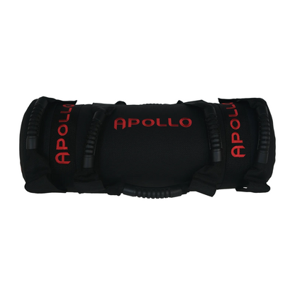 Black elbow pads with red 'Apollo' branding on a white background