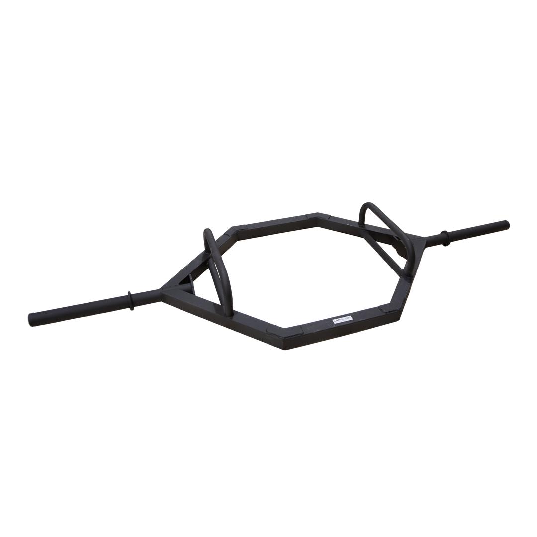 Black hexagonal weightlifting bar on a white background