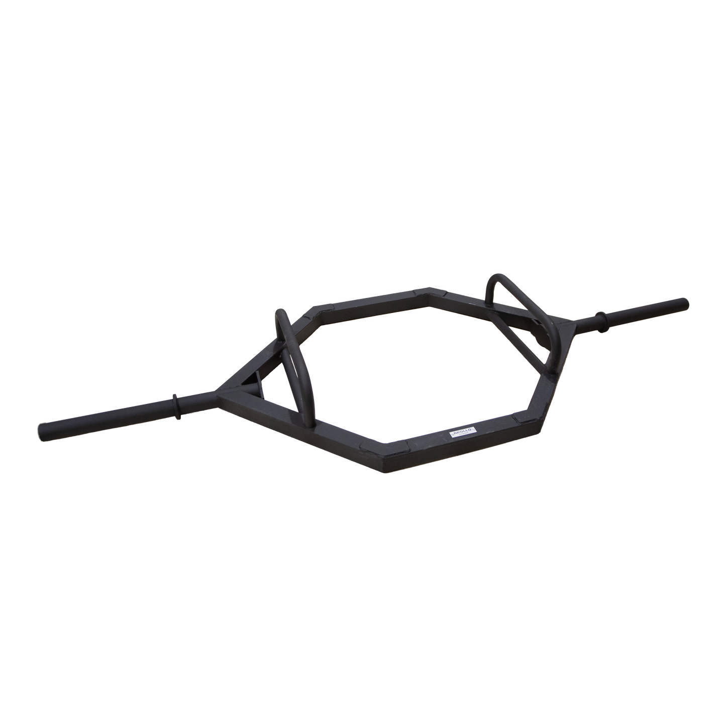 Black hexagonal weightlifting bar on a white background