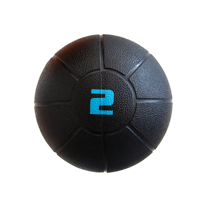 Black medicine ball with the number 2 on a white background