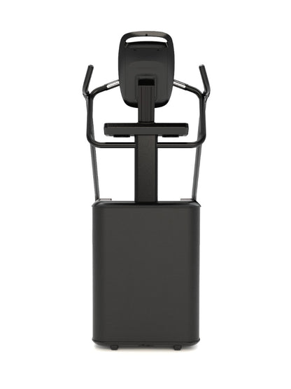 Black exercise bike on a white background