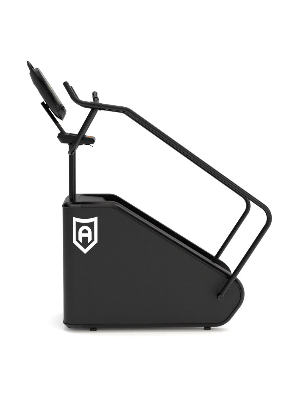 Black sports equipment with a logo on a white background