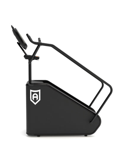 Black sports equipment with a logo on a white background