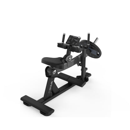 A black SHUA calf raise trainer, which is a piece of fitness equipment designed for strength training.