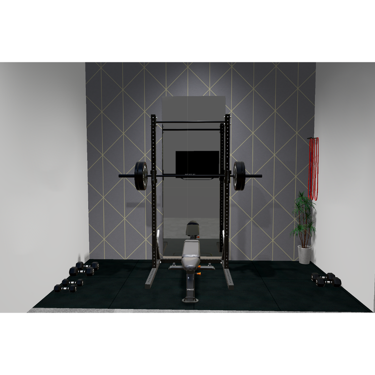 Quarter rack with adjustable bench and some dumbbells and resistance bands - Apollo Fitness