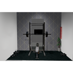 Quarter rack with adjustable bench and some dumbbells and resistance bands - Apollo Fitness